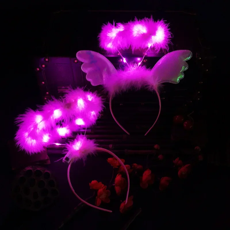 Event Adult Children Girl Glow Angel Feather Headband Light Up Fairy Halo Glow Party Hairband Birthday Glow Party Supplies - Image 5
