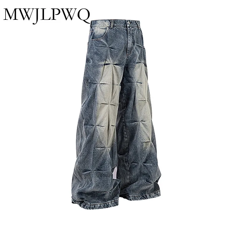 

MWJLPWQ Hip-hop American Style Pleated Design Washed Vintage Wide-leg Jeans Men Niche Loose Fit Long Pants 2025 Autumn 010911