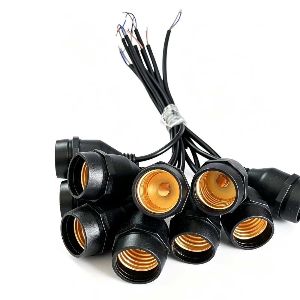 10pcs E27 Lamp Base Holders with Line Light Interface Outdoor Conector LED Spiral Copper PVC Flame Retardant