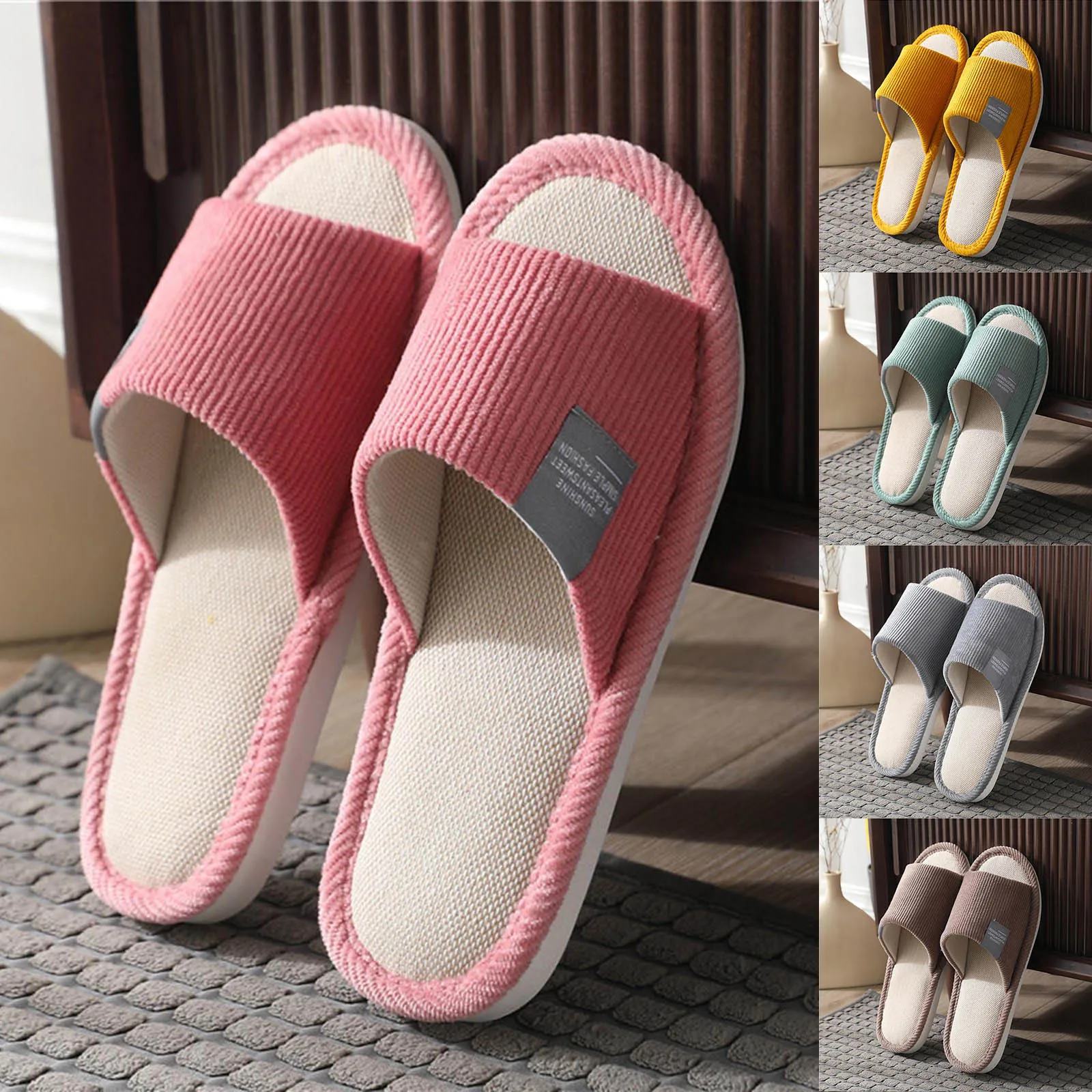 Comfort Cotton Linen Bottom Home Slippers Women Anti-slip Flat Heels Slides Shoes Woman Indoor House Soft Sole Couple Slipper