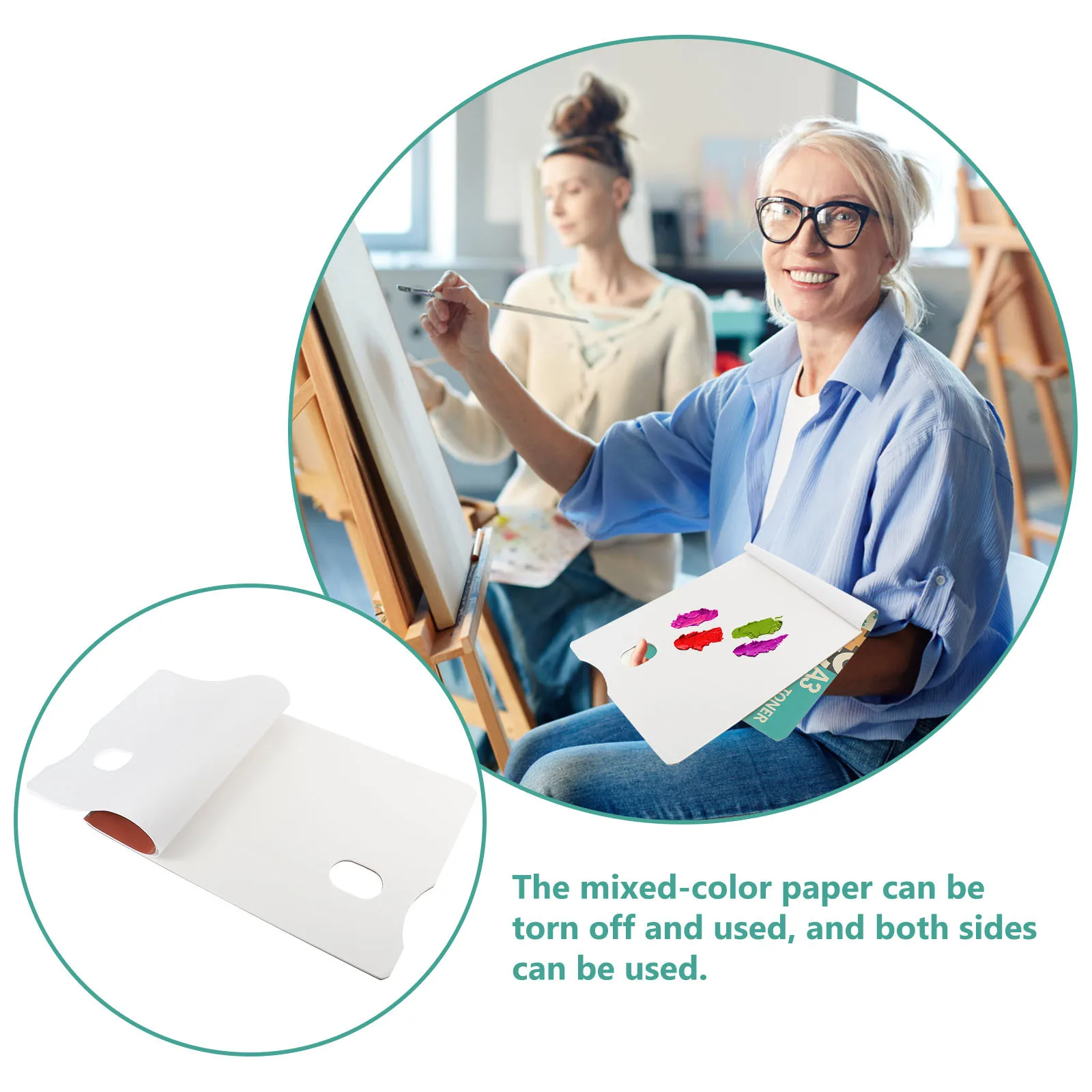 

2Pcs Color Mixing Paper Disposable Tear- Paper with Oval Hole Double Sided for Acrylic Oil Gouache Paint
