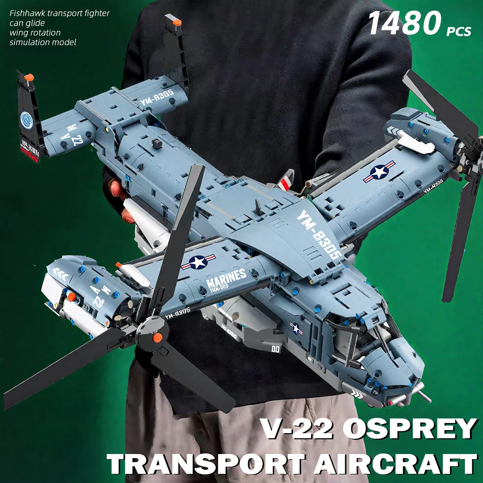 

Technical WW2 Military Osprey Transport Aircraft Building Blocks Air Force Airplane Fighter Bricks Toys MOC Set for Kids Gifts