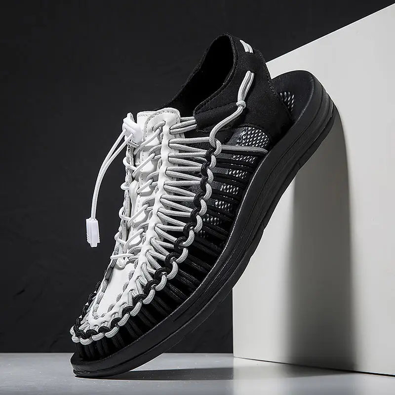 Summer Large Size Mens Sandals Outdoor Mens Sandals Fashion Hand-Woven Design Breathable Casual Beach Shoes