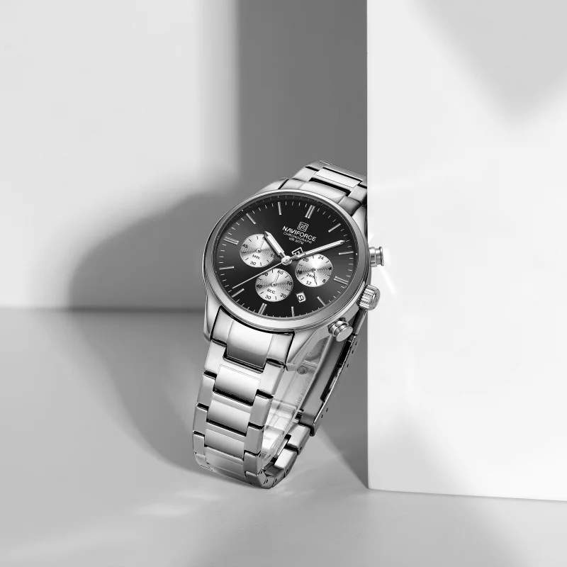 NAVIFORCE 8076 ماركة عادية ساعة كوارتز رجالية متعددة الوظائف كرونوغراف التقويم مضيئة مقاوم للماء الرياضة موضة رجل الساعات