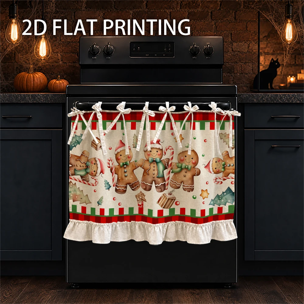 1PC Christmas Kitchen Curtain-Cabinet Curtain-Apron. Cute gingerbread men and candy canes. Can be used as a stove curtain, oven