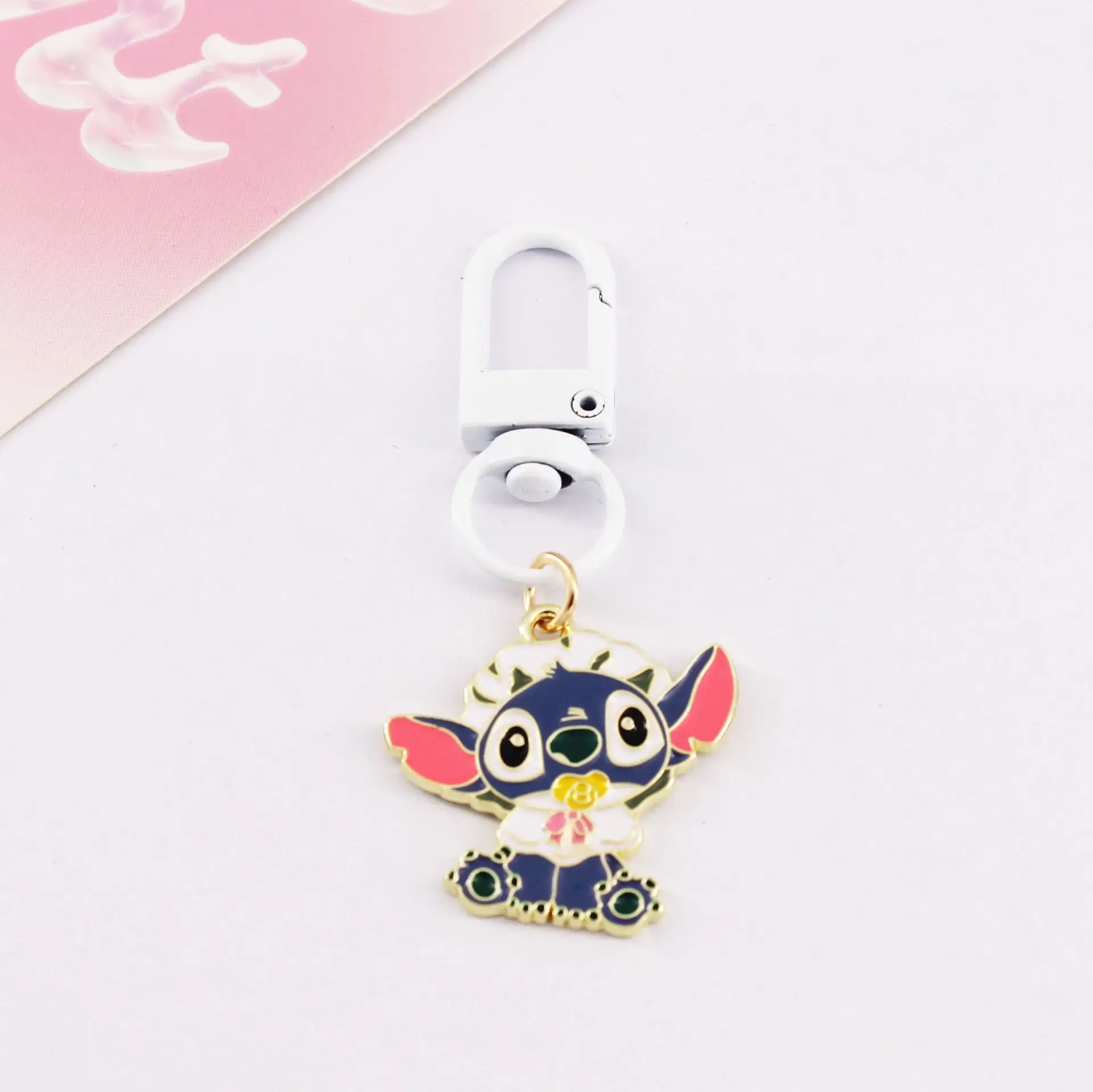 Disney Stitch Keychain Cartoon Action Anime Figures Angel Stitch Keychain Cute Backpack Keyring Pendant Ornaments Children Gifts