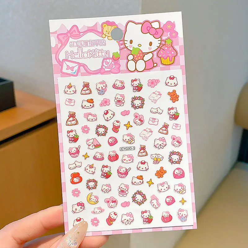 

Наклейки для ногтей Sanrio Hello Kitty 3D, милые мультяшные стикеры Hello Kitty, маленькие узоры для девочек и студенток