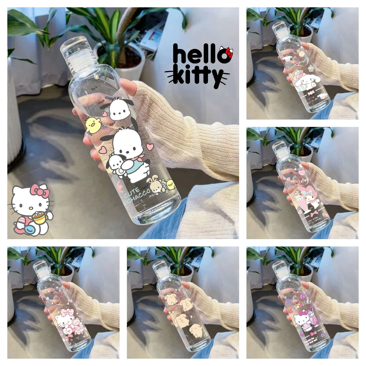 

500ml Sanrio Large Capacity Plastic Water Cup Hello Kitty My Melody Kuromi Sports Water Bottle Transparent Milk Juice Simple Cup