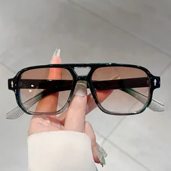 KAMMPT Vintage Rectagnle Sunglasses Men Fashion Double Bridge Square Candy Color Rim Shades Women Chic Korean Style Sun Glasses