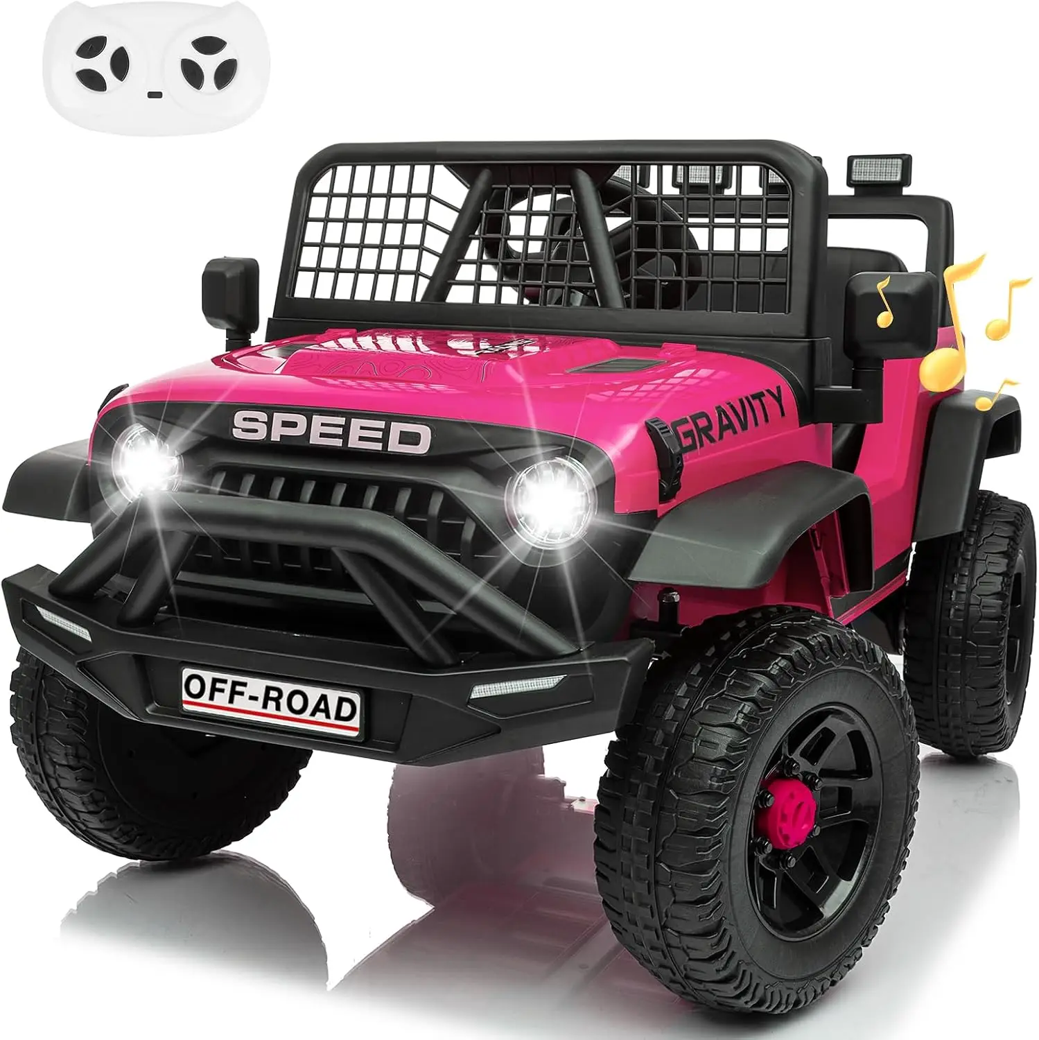 24V Ride on Toys w/Remote Control, 4WD Kids Ride on Truck Car, 3 Speed, Bluetooth Music, Wide Seat, Spring Suspension, LED Light