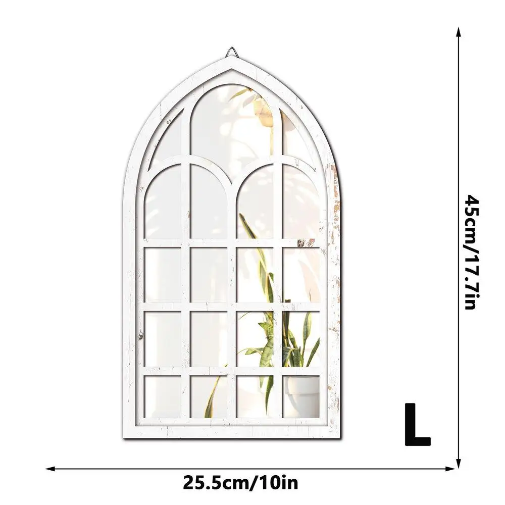 Windowpane Arch Wall Mirror Large Acrylic Wood Rustic Home Decor for Living Room Bedroom Entryway Vanity Bathroom Aesthetic