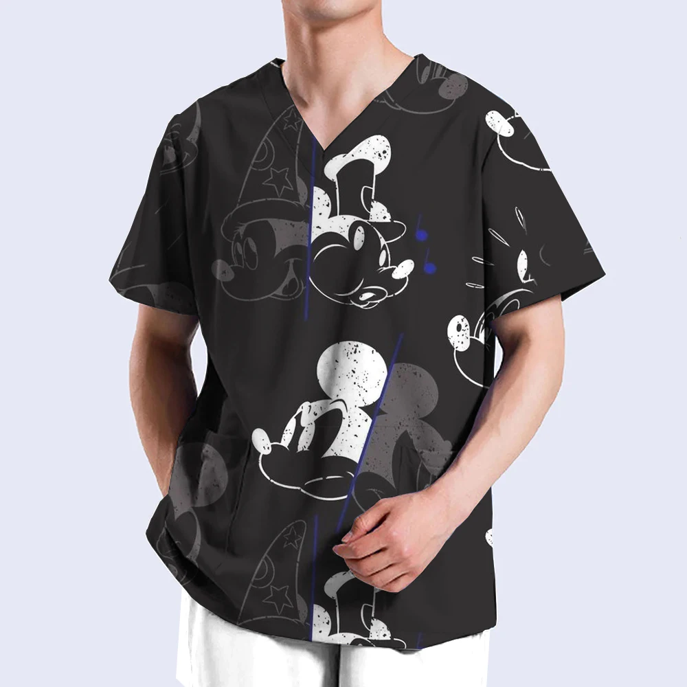 Unisex Surgical Scrub Tops Nurse Doctor V-Neck Disney Mickey Mouse Overalls Dental Uniform Hospital Nursing Medical Clothes Lady