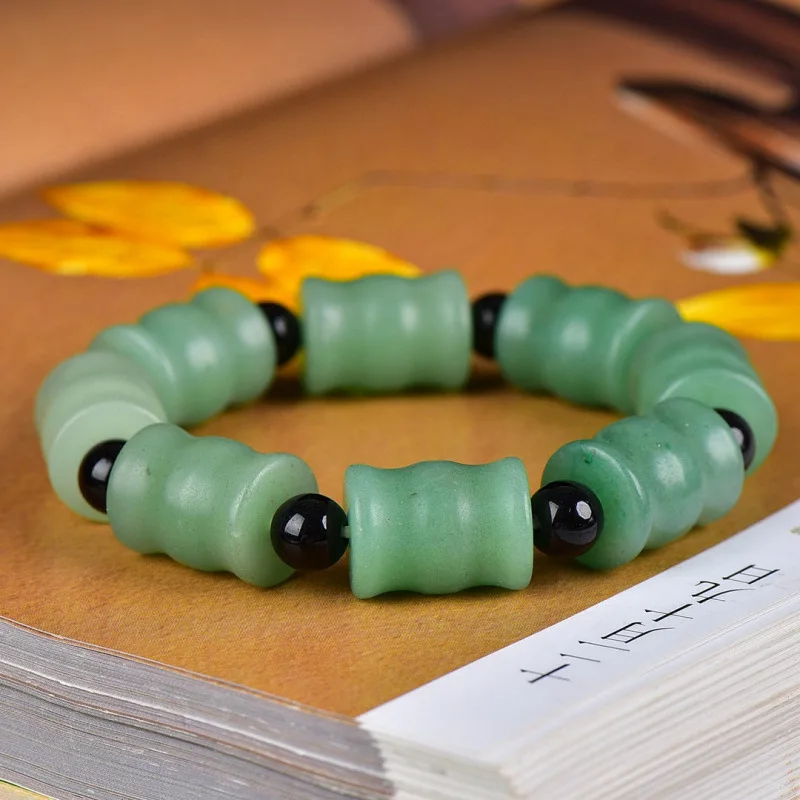 

Golden Silk Jade Lake Green Chocolate Color Old-Style Bead Lulu Tong Bracelet, Aventurine, Unisex