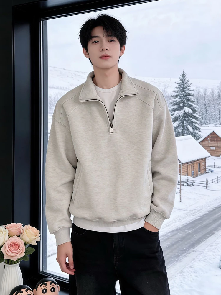 

American Sle Hoodie Jaet Men's Winter Thiened f Zipper Collar Cleanfit Splice ort Coat Warm Long Sve Loose Fit