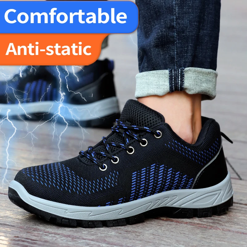 Safety Shoes for Men Women Steel Toe Anti static Anti-smashing Anti-puncture Breathable Upper Comfortable Soft Outdoor Shoes