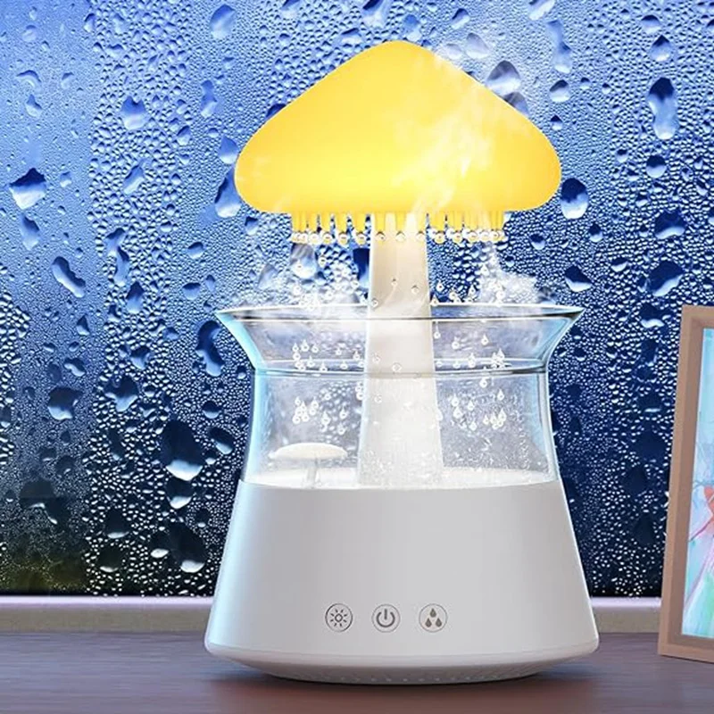 Rain Cloud Humidifier Diffuser With Remote,Water Drip Waterfall Lamp Mushroom Rain Sounds White Noise Air Humidifiers Durable