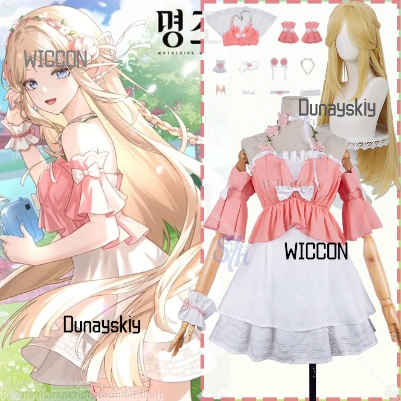 

명조 코스프레 Game Wuthering Waves Cosplay Cartethyia Anime Costume Kawaii Pink Dress Sweet Lolita Wigs Jirai Kei Girls Halloween Cos