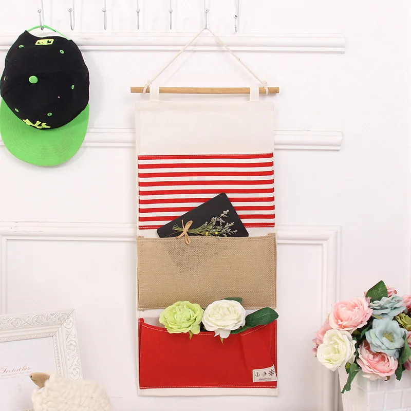 3 Large Pockets Wall Hanging Storage Bag Fabric Pouch Multilayer Closet Door Closet Storage Bag Organizer Home Cosmetics Toys