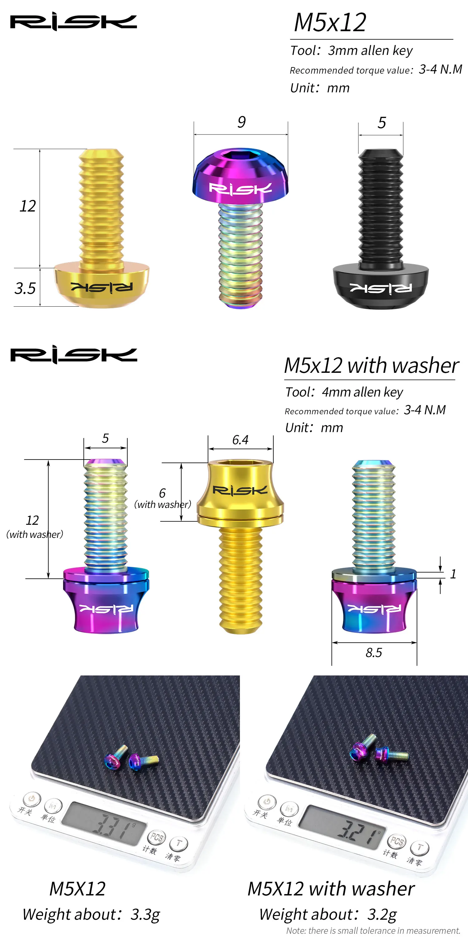 RISIKO M5x12mm Fahrrad Flaschenhalter Befestigungsschrauben Titanlegierung MTB Rennrad Flaschenhalter Schrauben Luftpumpe Feste Schrauben – Detail 12