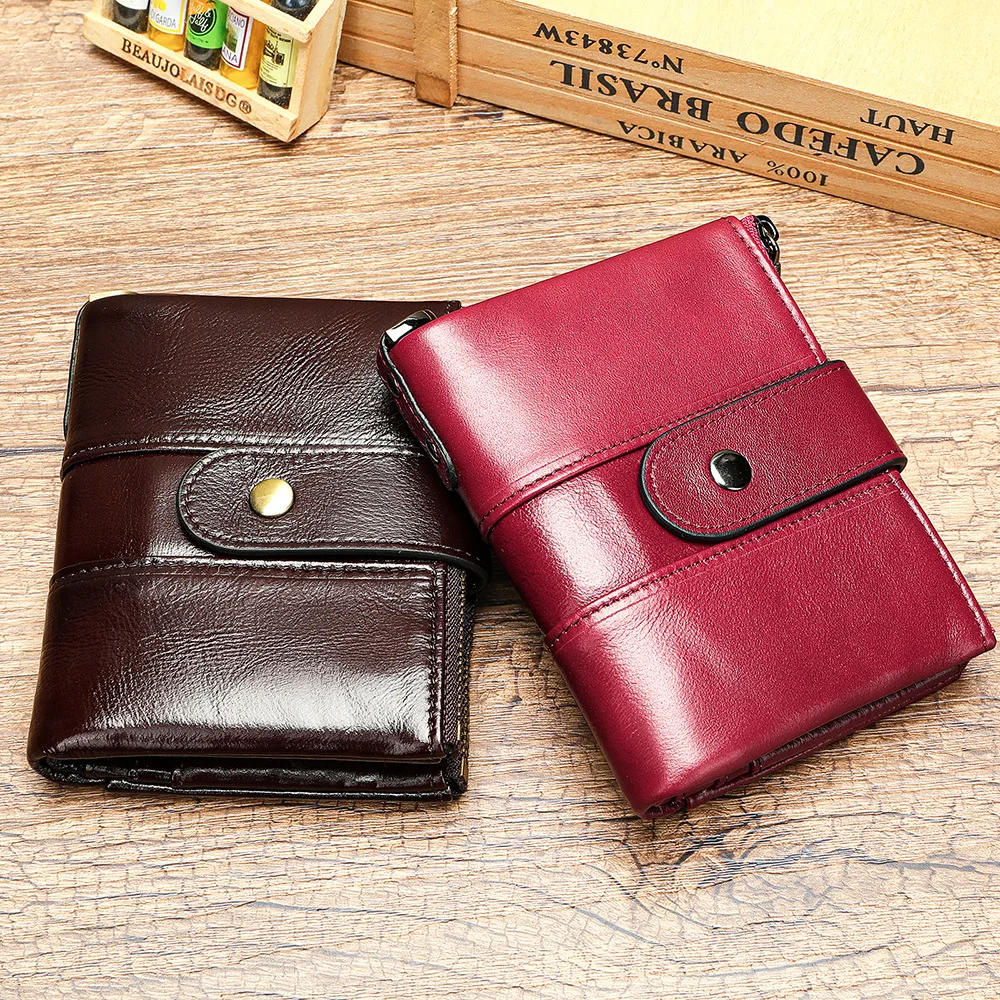 

100% Genuine Leather Rfid Wallet Men Crazy Horse Wallets Coin Purse Short Male Money Bag Quality Designer Mini Walet Small