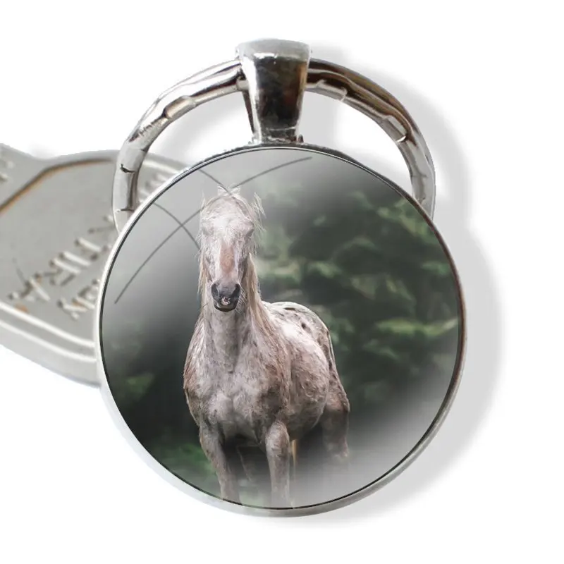 glass cabochon keychain Car key chain Charms keychains Gifts black and white horse animal Accessories Phone Cases Covers