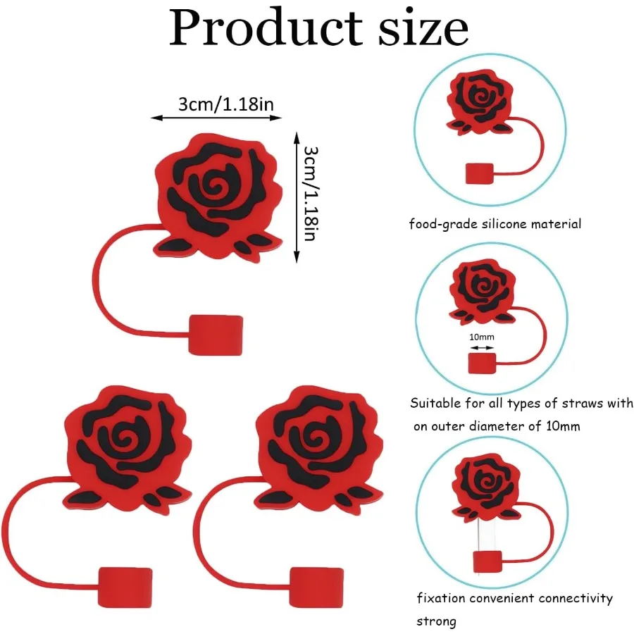 3 pezzi Stanley Cup Cannuccia in silicone Rose Flowe Toppe in paglia antipolvere compatibile con bicchiere da 30 e40 Oz con manico