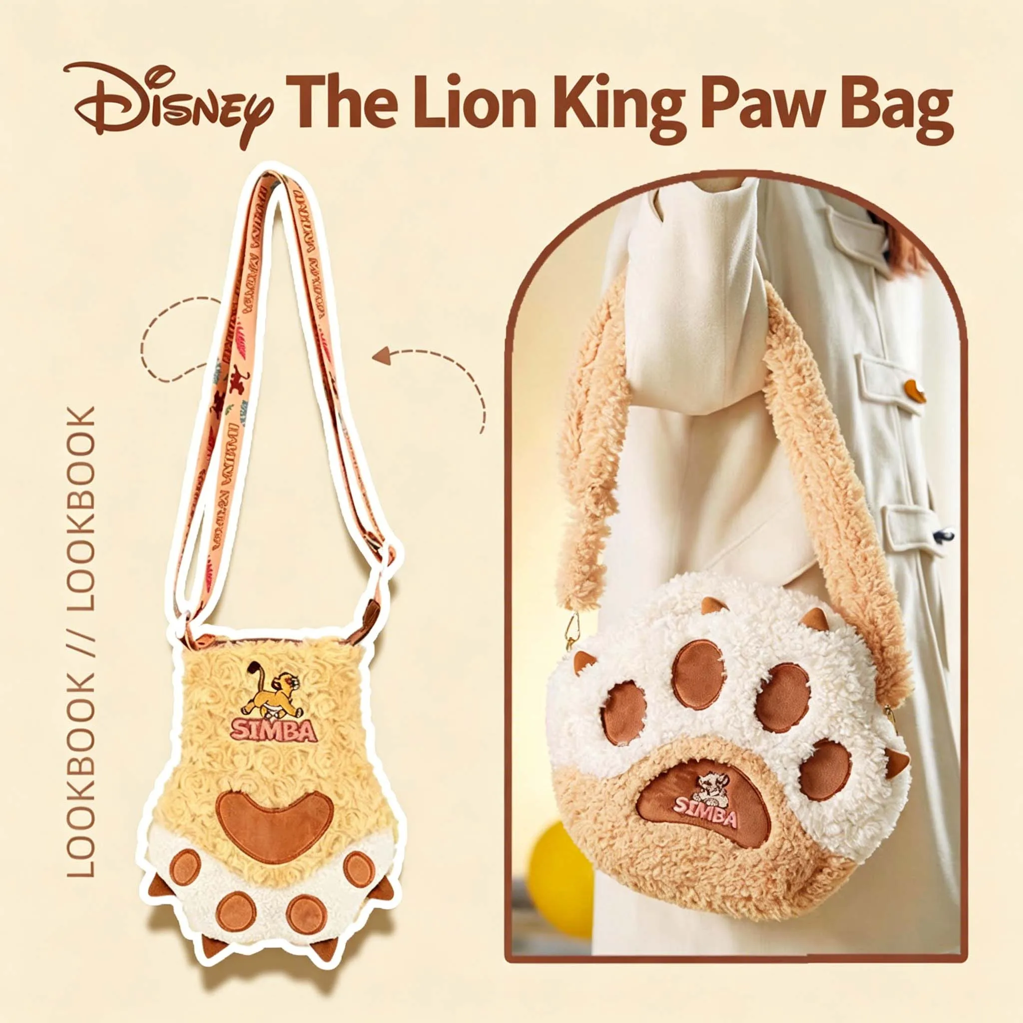 

Плюшевая сумка через плечо Disney The Lion King Simba, милая пушистая сумка через плечо в стиле Kawaii для девочек, детская сумка через плечо для повседневных поездок, подарок на день рождения