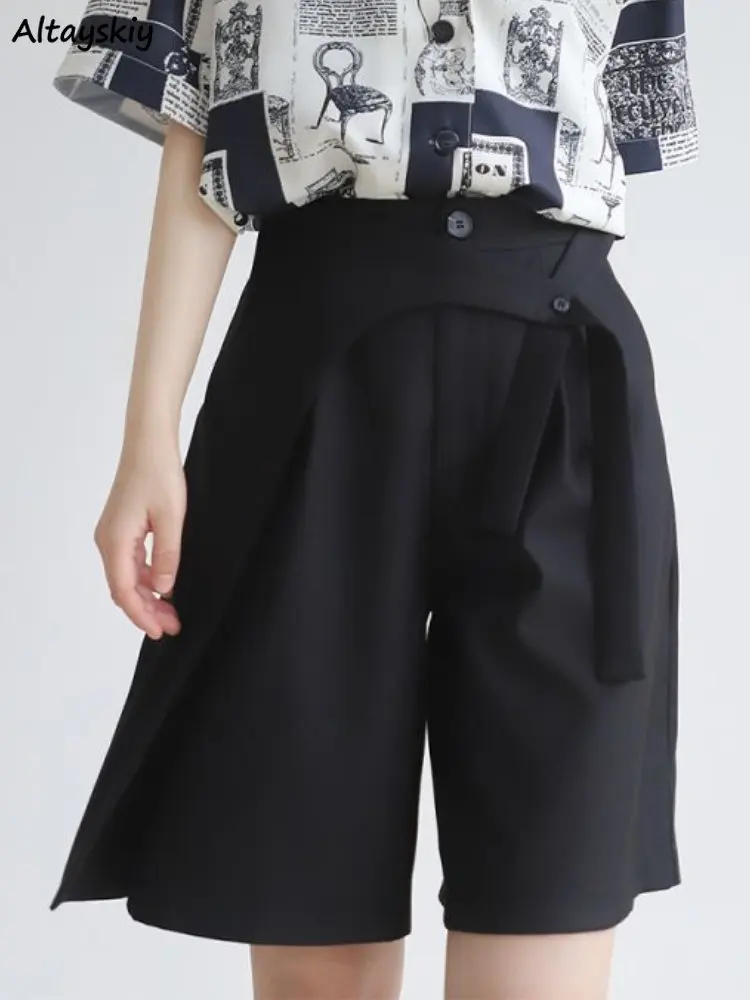 

Wide Leg Shorts Women Irregular Chic Patchwork Loose Solid Summer All-match Streetwear Unisex High Waist Casual Popular Ulzzang