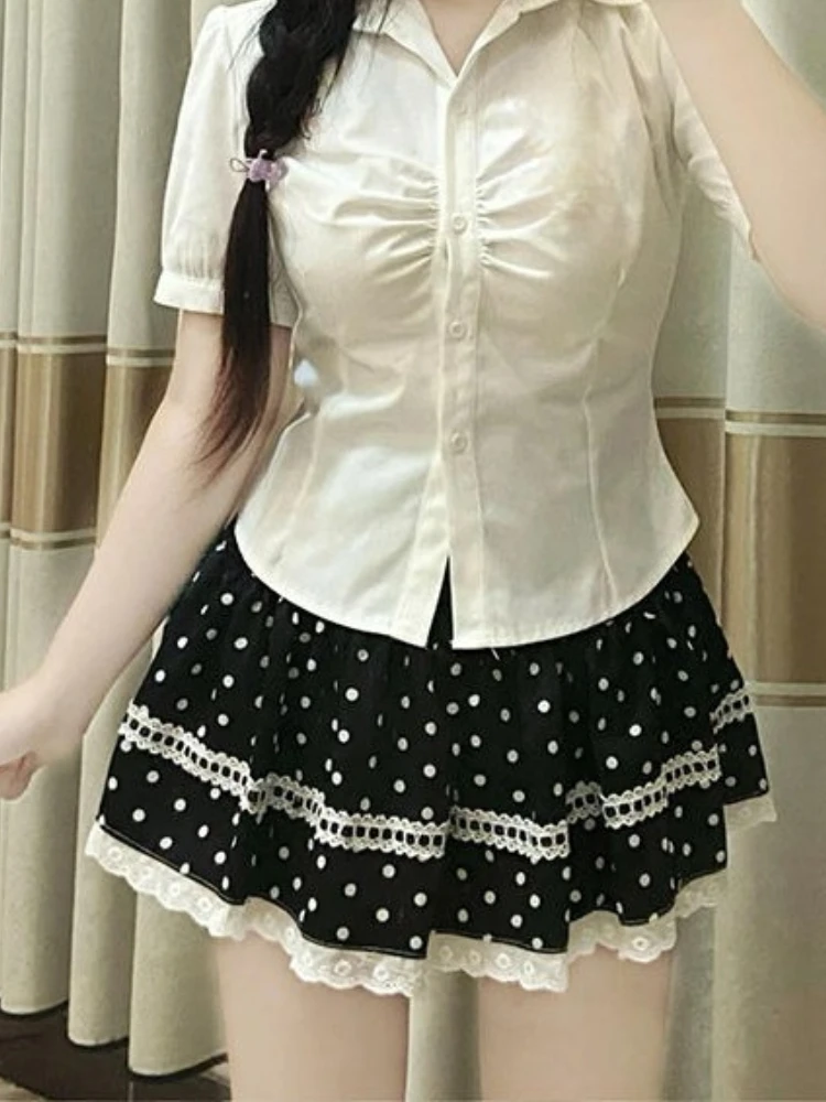 Japonais Vintage doux noir à pois jupe femmes Design mignon dentelle Kawaii jupe sous-culture femme Chic épicé fille rétro tenues