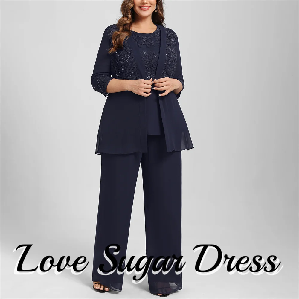 3Piece Jaqueta Pantsuit Mãe da Noiva Vestidos Plus Size Bordado Vestido de Festa de Casamento Para As Mulheres Three Quarter Mangas roupões