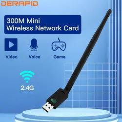 WiFi USB Adapter 300Mbps 802.11n USB2.0 Wireless Receiver Antenna Card 2.4Ghz Network Dongle For PC/Laptop For Windows 7/8/10