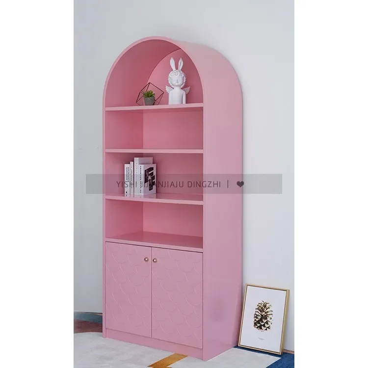 Nordic Light Luxury Bookcase Modern Minimalist Locker Pink Double Door Arched Lobby Entrance Cabinet