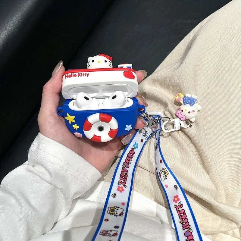 3Dキュートサンリオハローキティカメライヤホンケース AirPods 1/2/3/4/Pro/2 ワイヤレスBluetoothヘッドセット保護ソフトカバー