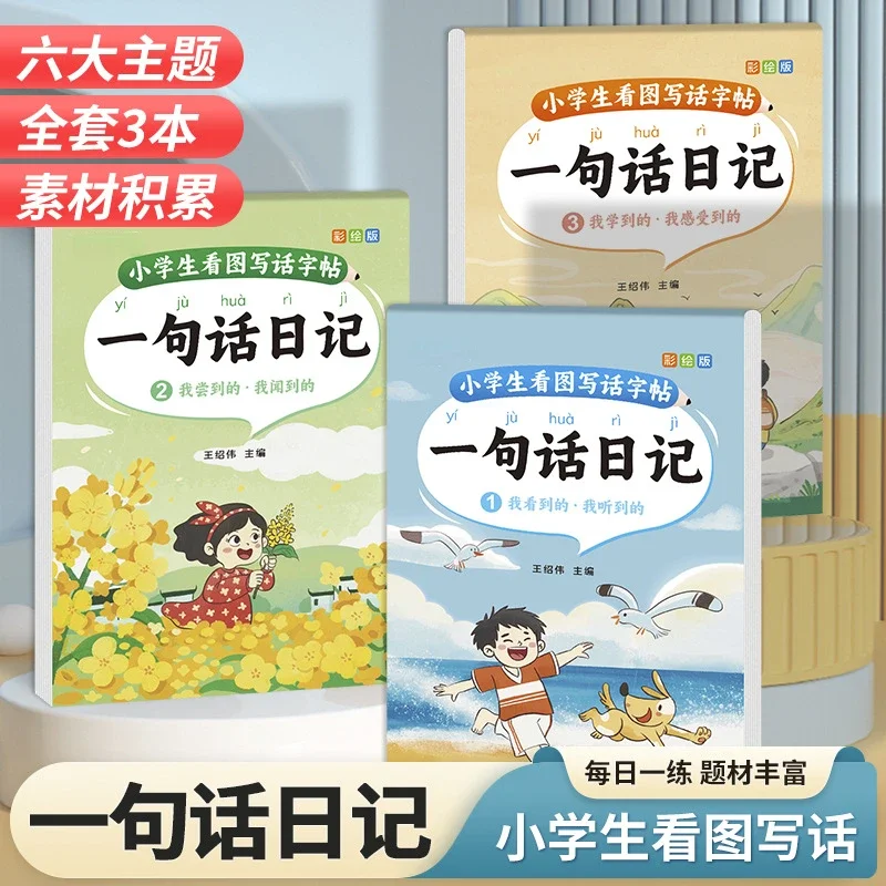 

3 книги студенты смотрят на фотографии пишут предложение. Они пишут одно предложение в день, практикуют каллиграфию и учятся писать очерки