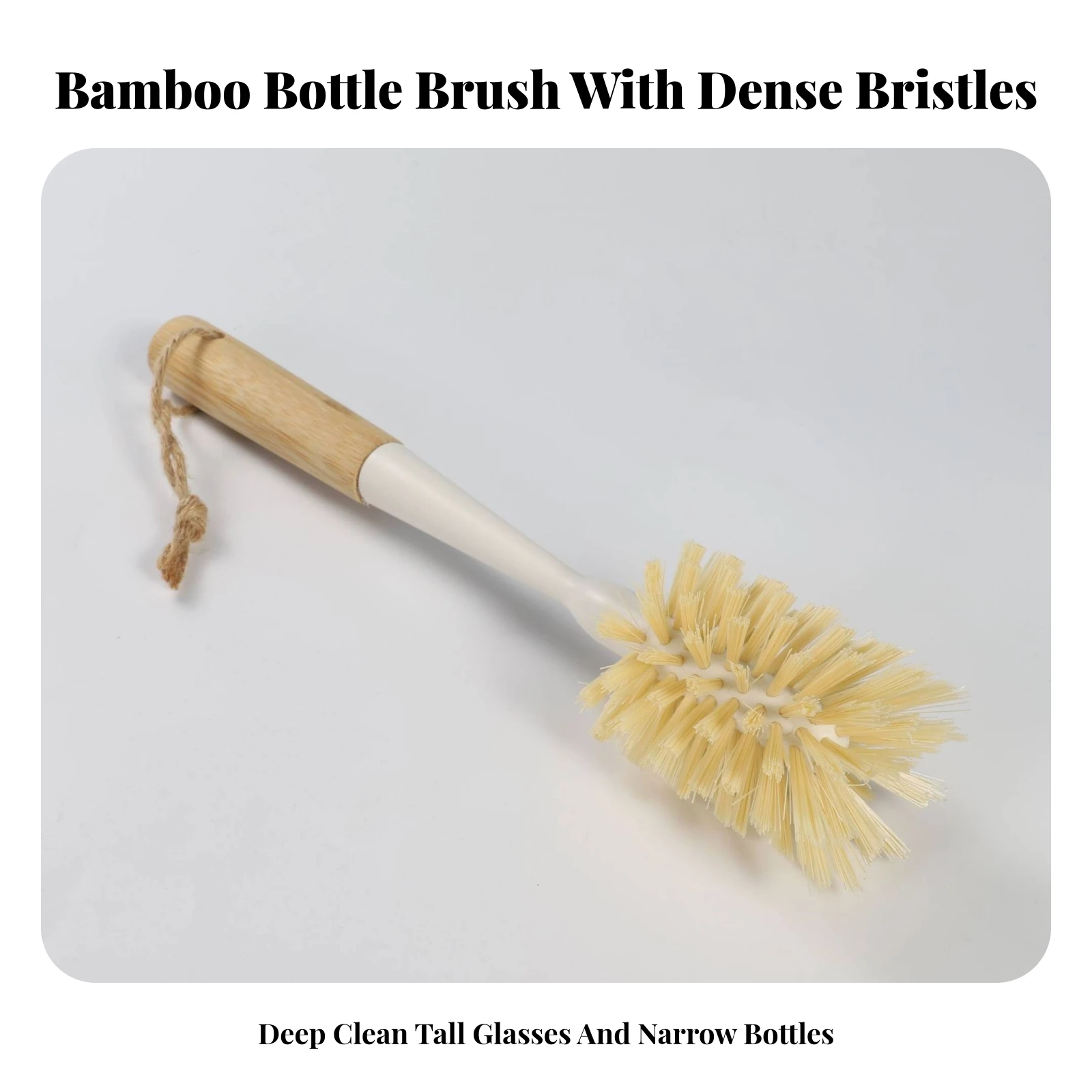 Bottle Brush with Bamboo Handle Dense Bristles Long Handle Bottle Cleaner Cup Cleaning Brush with Hanging Loop Slim Eco-Friendly