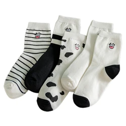 Funny Embroidery Cow Cartoon Socks Cozy Harajuku Cute Animal Kawaii Happy Striped Sokken Dropship