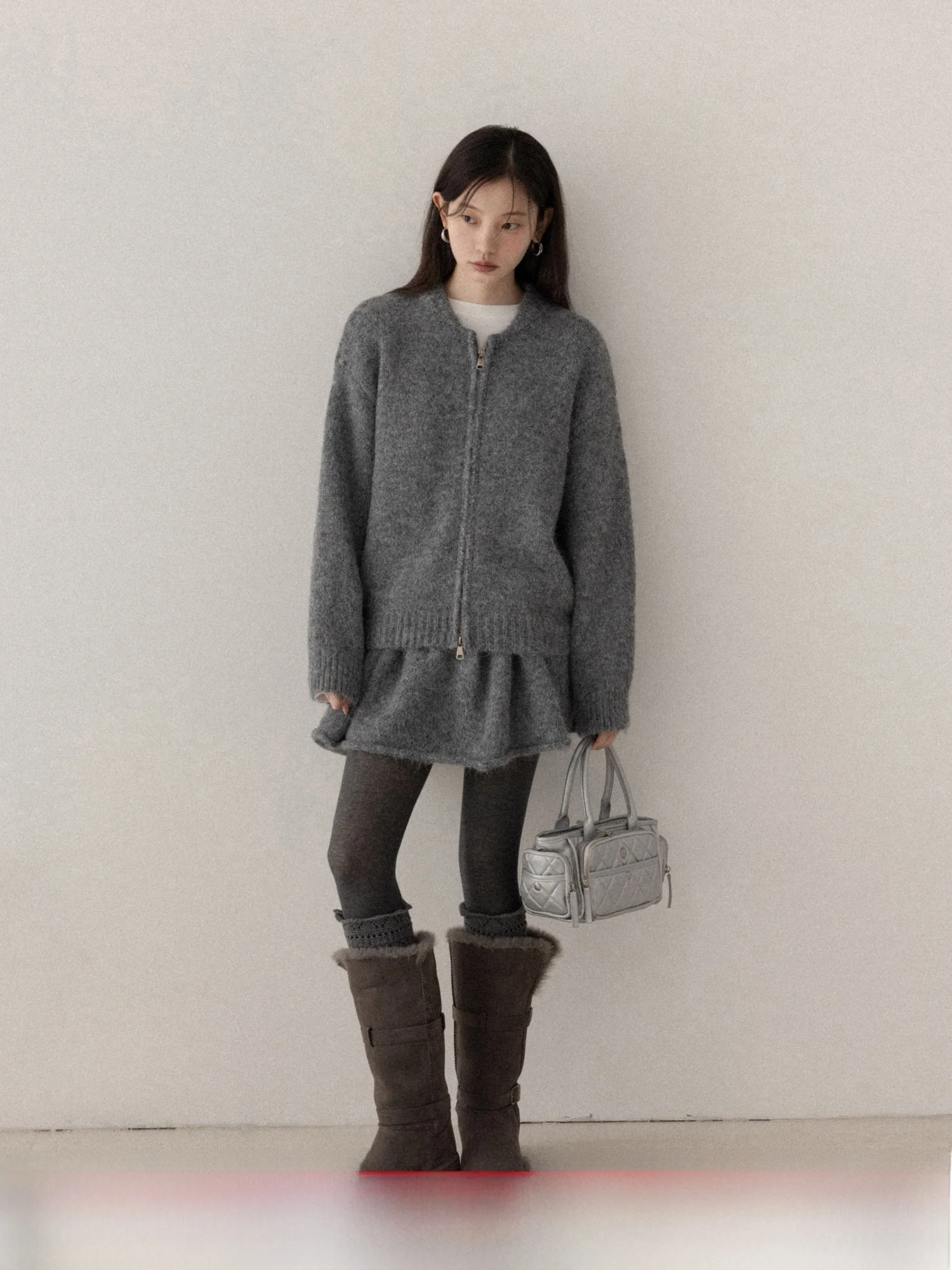 

Korean Sle Knitted Sweater Cardigan High Waist ort Skirt Set Women's Winter Two-Piece Set Casual Loose Fit Warmth Faion