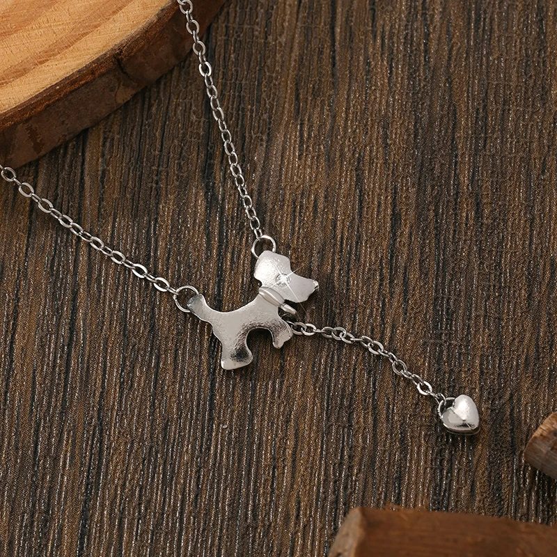 Original Design Heart-shaped Tassel Cute Puppy Pendant Necklace Sweet Girl Birthday Party Creative Friendship Gift Hot Sale