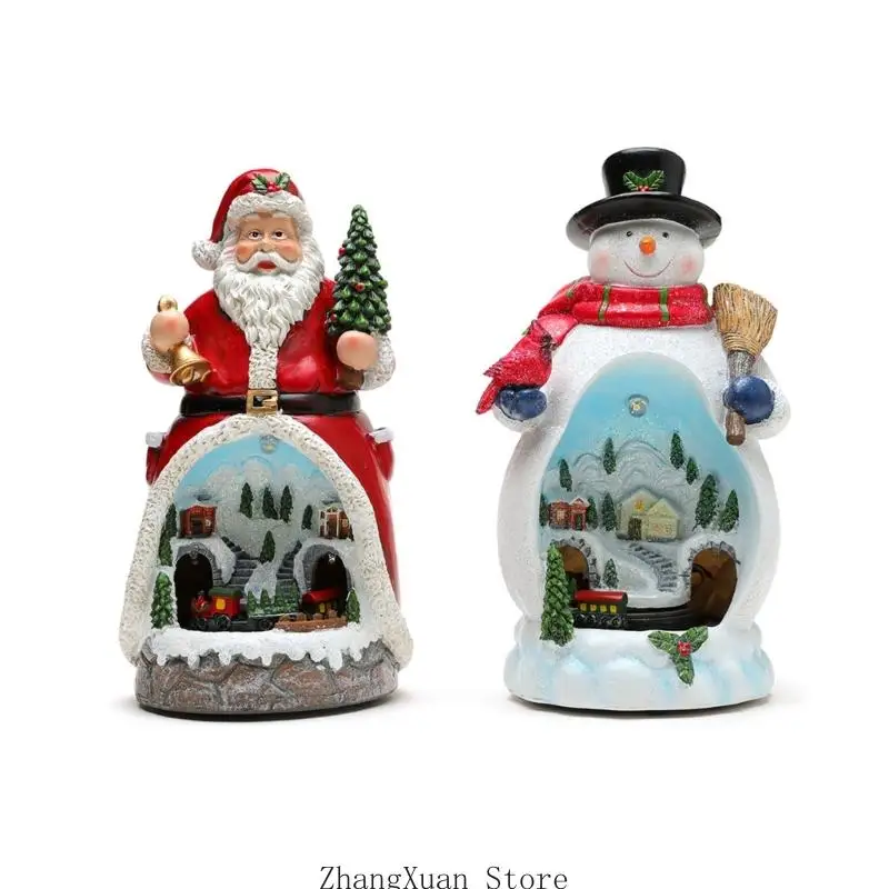 

3XUF освещенная музыкальная рождественская статуэтка статуэтки с поездом с поездом дома украшение