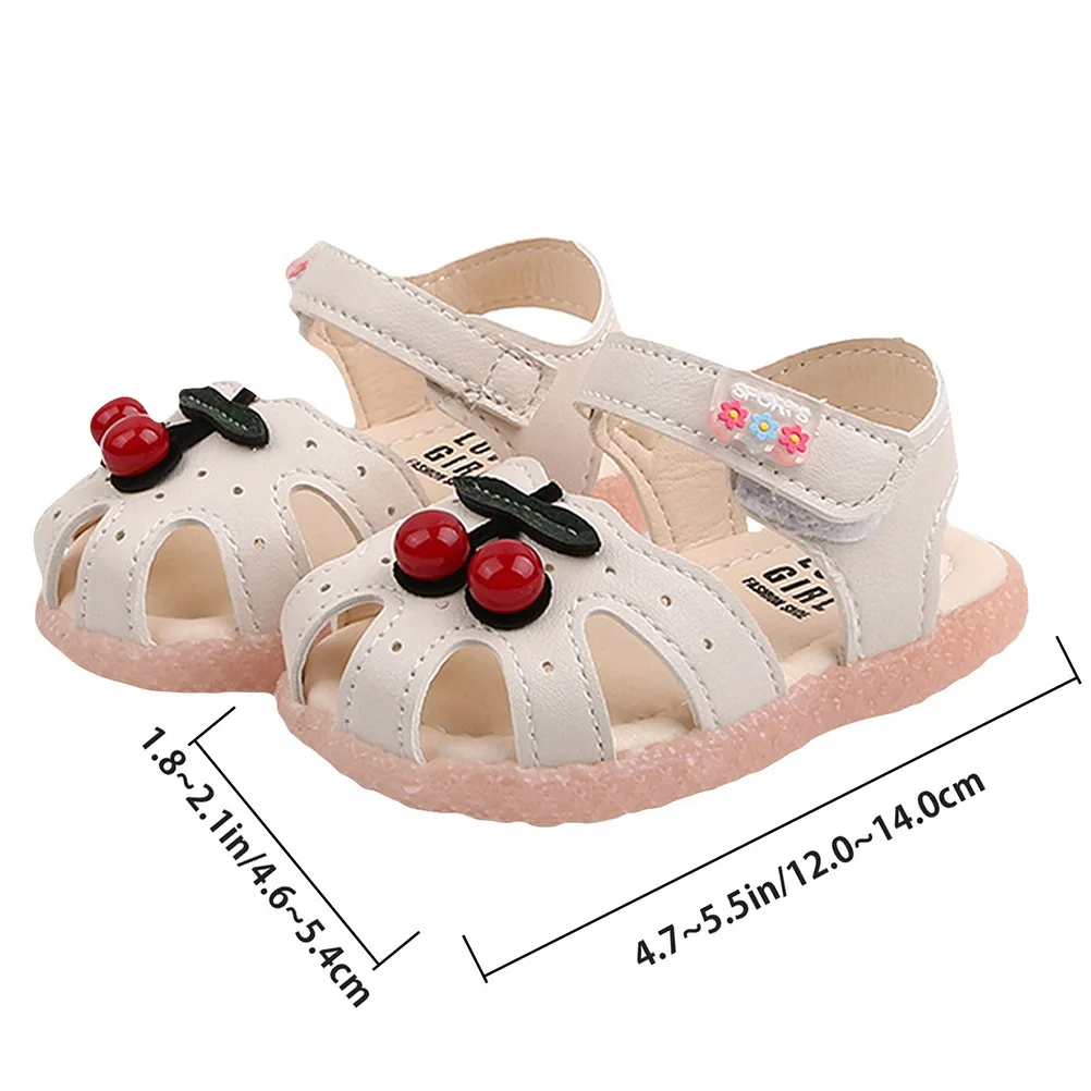 1 par crianças sandálias de verão padrão cereja sapatos de fundo macio para meninas da criança respirável resistente ao desgaste sandálias da menina do bebê
