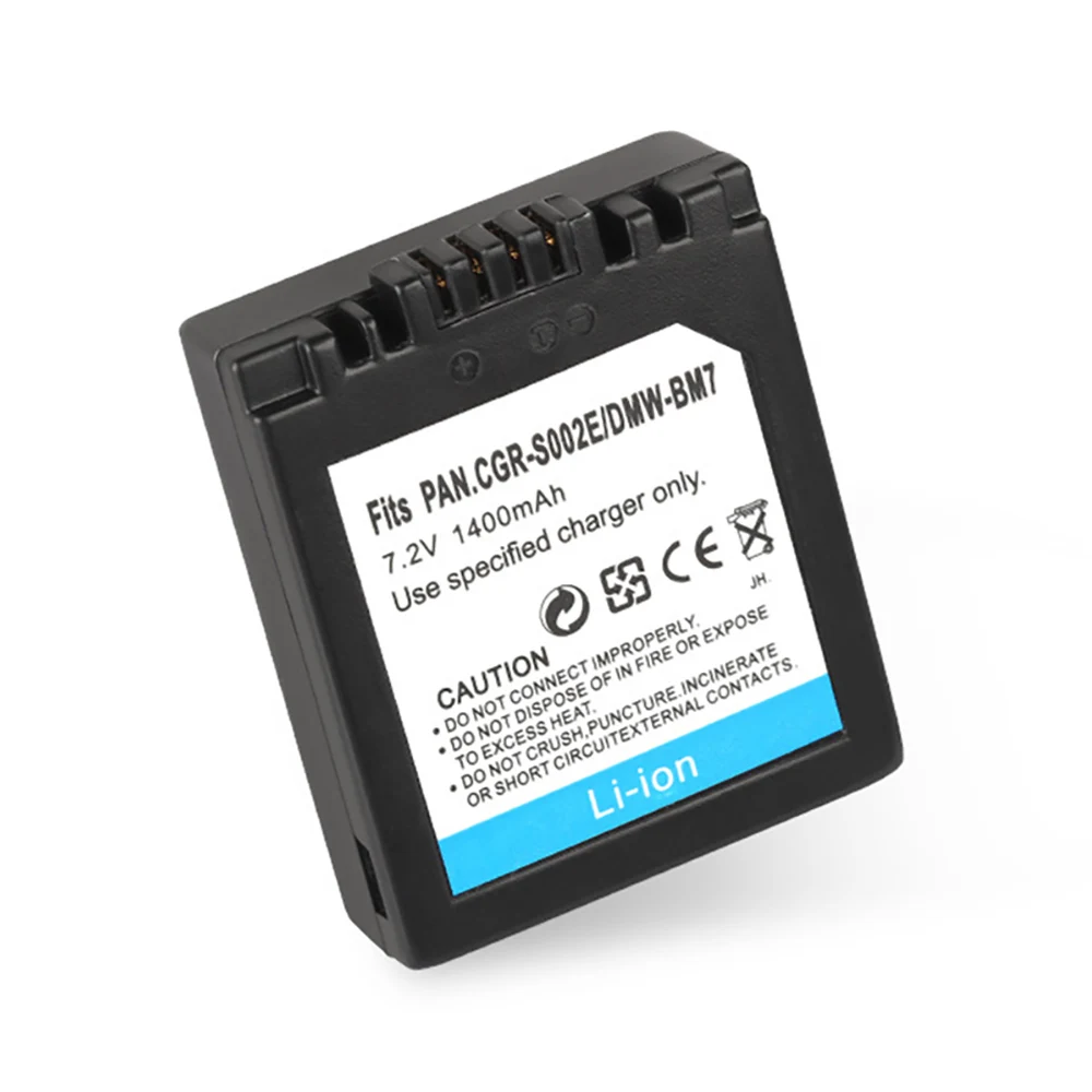 Paquete de batería de litio para cámara Digital, Pila de iones de litio de 7,2 V y 1400mAh, para Panasonic DMW-BM7 CGR-S002E CGA-S002