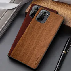 Case for Xiaomi Poco F3 coque simple design lightweight wooden pattern pu leather cover for poco f3 case funda