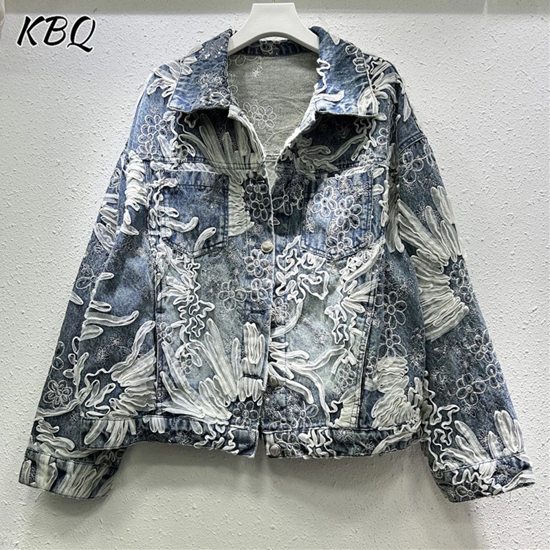 

KBQ Colorblock Embroidery High Street Coats For Women Lapel Long Sleeve Spliced Single Breasted Fashion Jackets Female Clothing