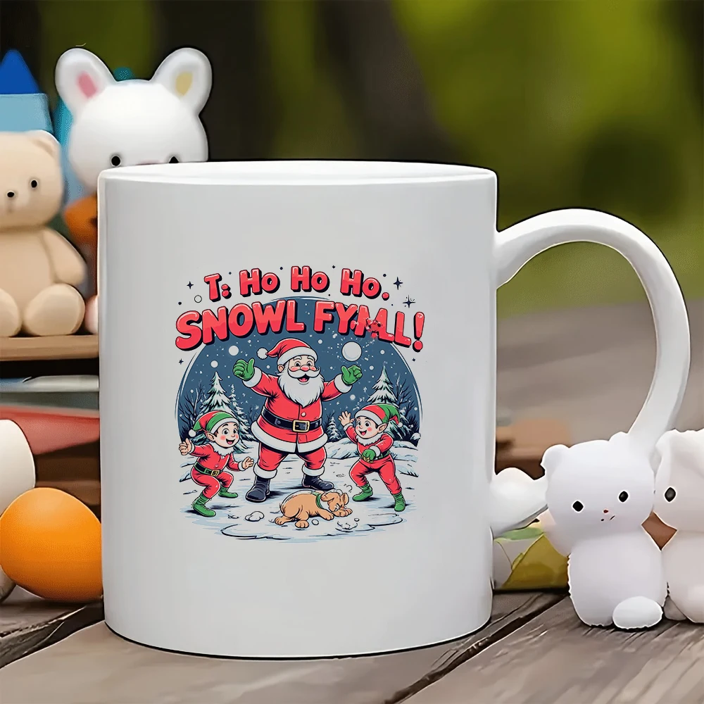 

11oz Cup + Cartoon Santa Claus + Snowflakes Flying Illustration Christmas Gift Children's Water Cup Family Office Coffee Cup
