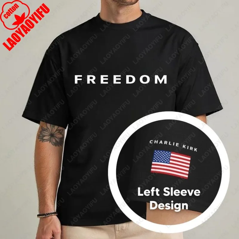Sleeve Design Charlie Kirk Freedom T-Shirt Freedom Tees Charlie Kirk Turning Point Tops Men Woamn High Quality Cotton Tshirt