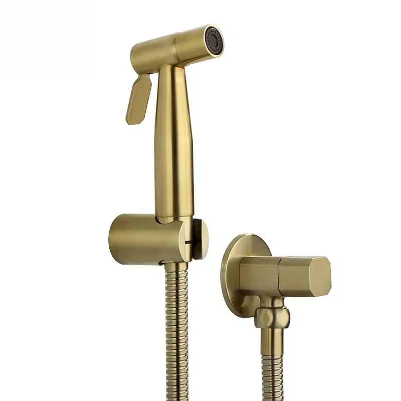 

Stainless Steel Modern Wall Mounted Brushed Gold Toilet Sprayer Set Handheld Shower Angle Valve