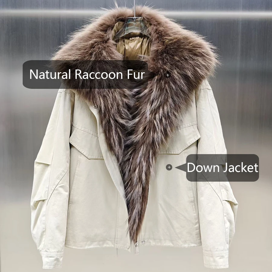 Real Fur Coat With Lapel Genuine Fur Down Coats With Fur Trim Warm Goose Down Coats Luxury Woman Winter Jacket