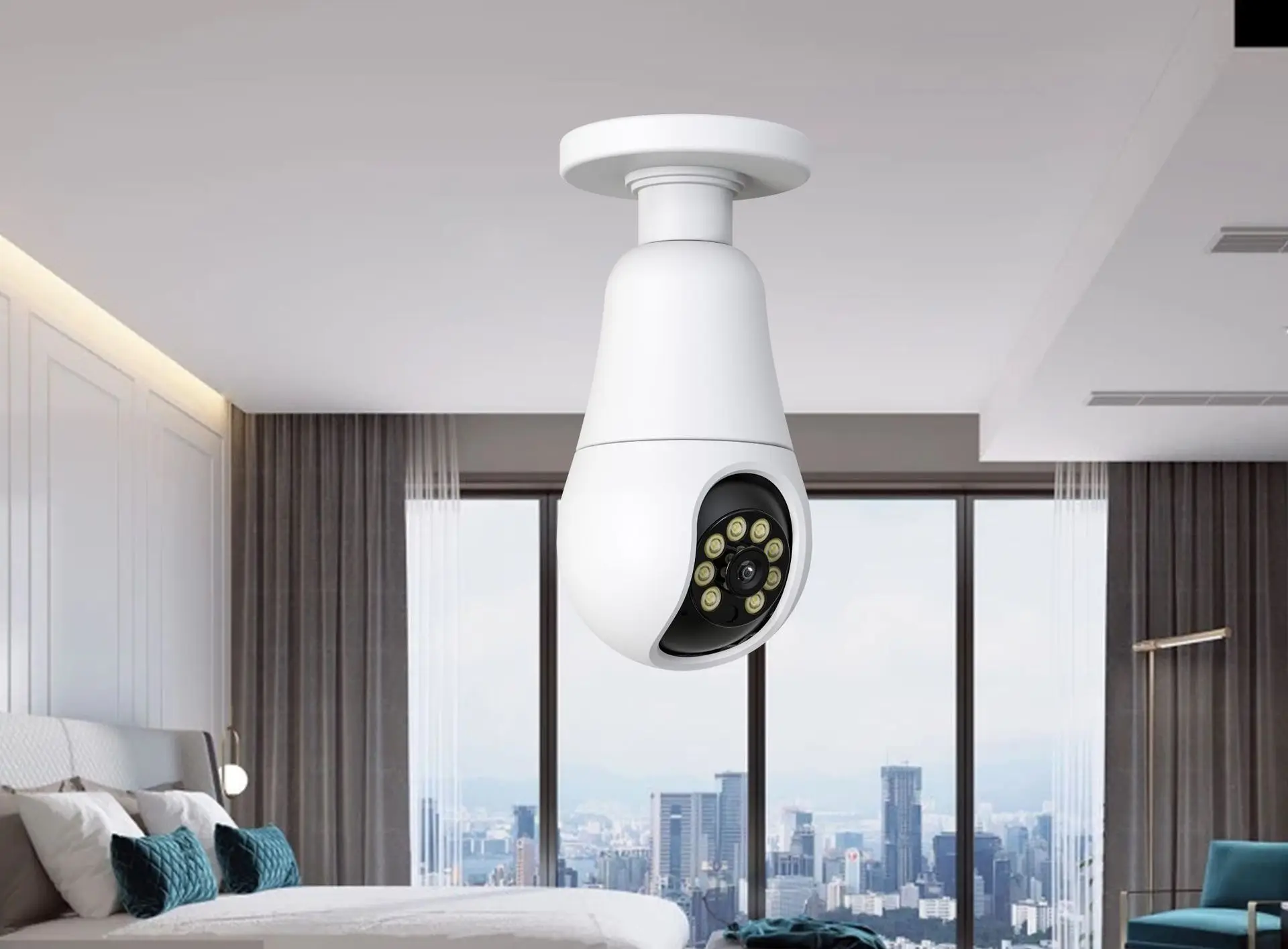 2MP 1080P E27 Lamp Head Socket 360Degree Wireless PTZ IP Dome Camera Full Color AI Humanoid Detection Security Baby Monitor