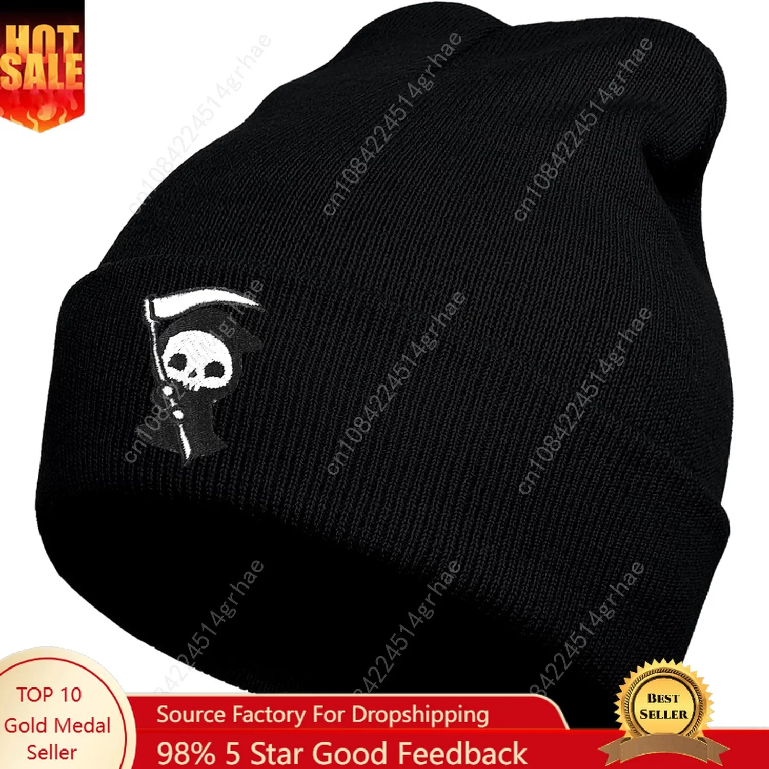 

Ghost Beanie Hat Black, Cute Funny Goth Embroidery Winter Knit Skull Cap for Adult Men Women