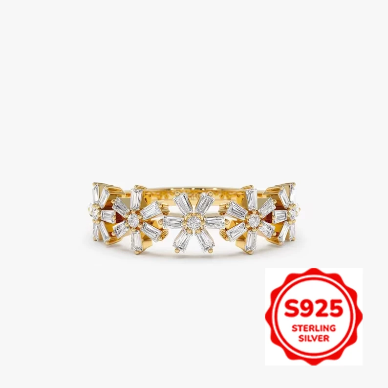 تصميم متخصص S925 خاتم فضي عيار 14 قيراط ذهبي صغير على شكل زهرة أنيقة ومتعدد الاستخدامات #2
